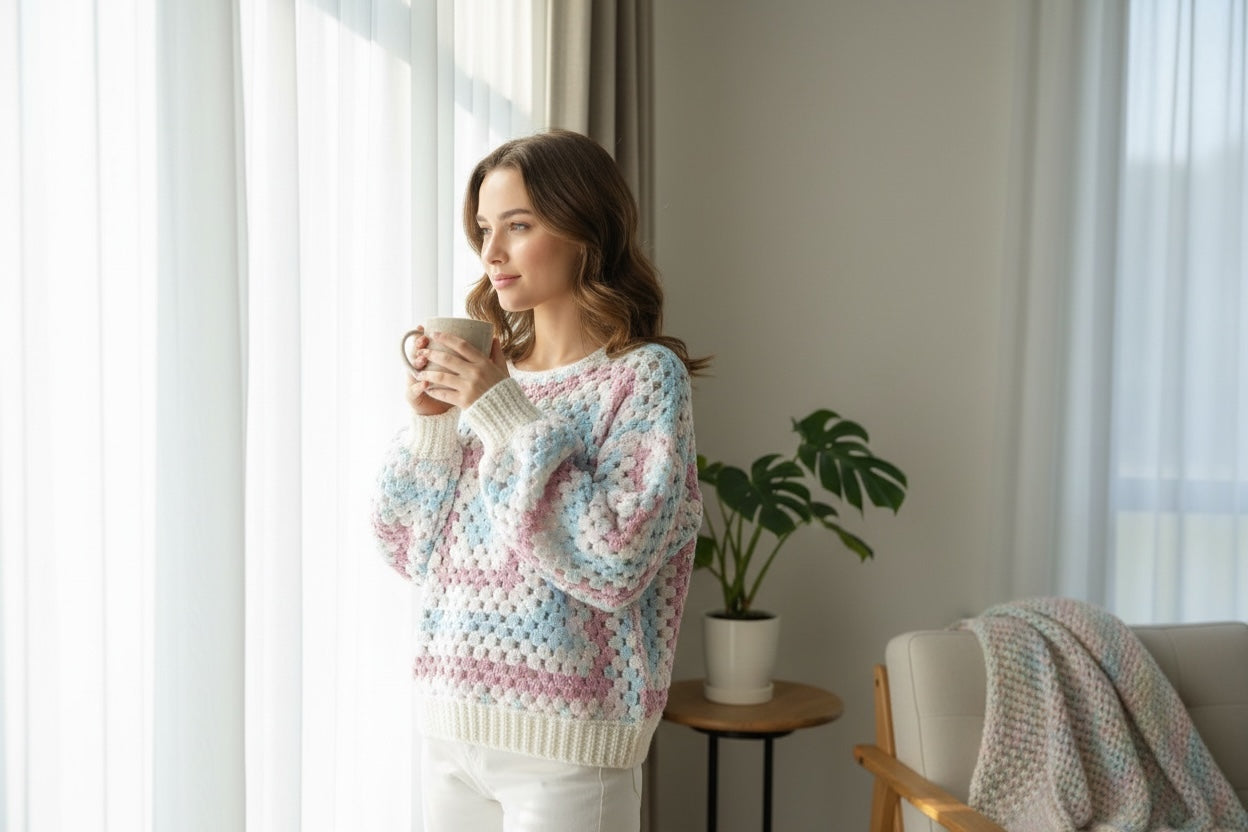 Suéter Crochet Granny Square Pastel