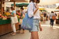 BOLSO TEJIDO A CROCHET CALADO DE HILO AZUL CLARO