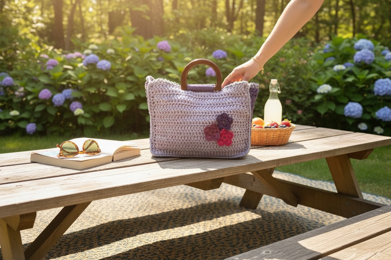 BOLSO TEJIDO A CROCHET CON ASAS DE ACRILICO