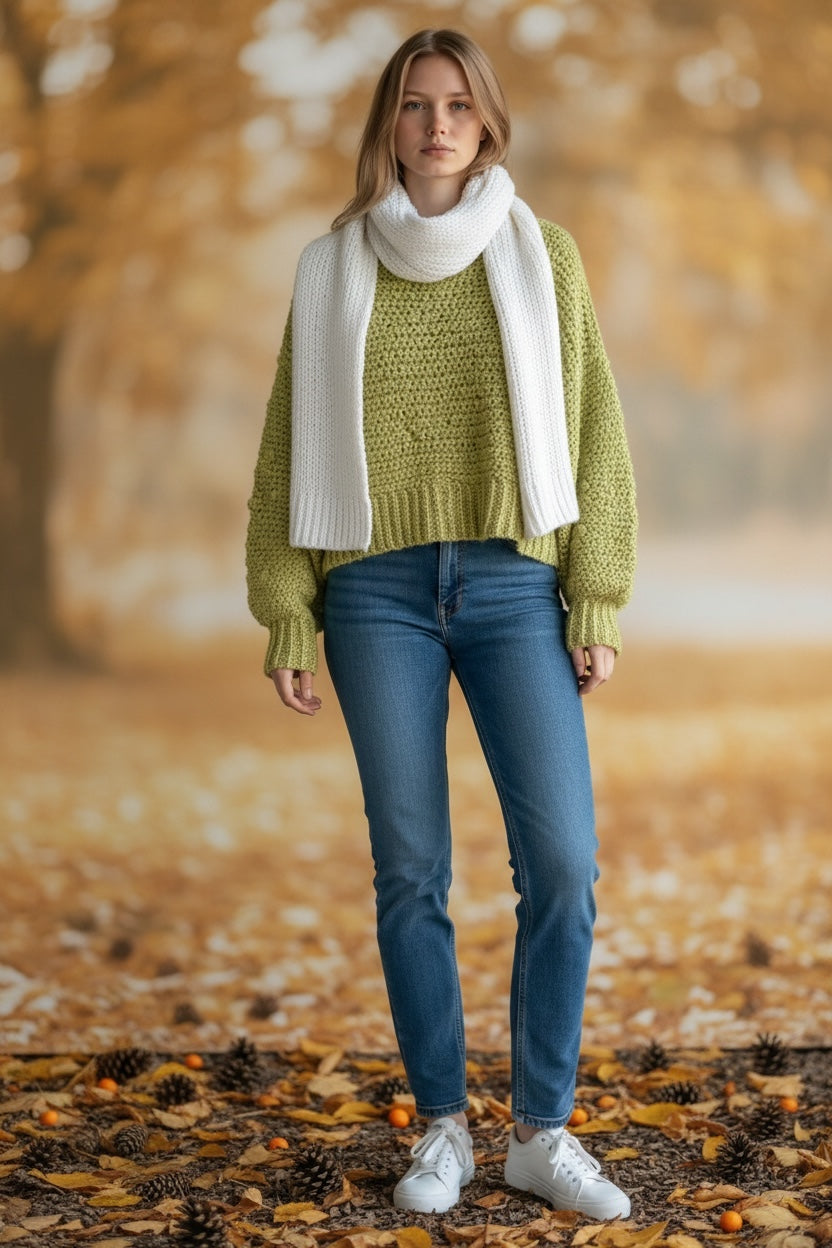 Jersey Crochet Cropped Verde Oliva