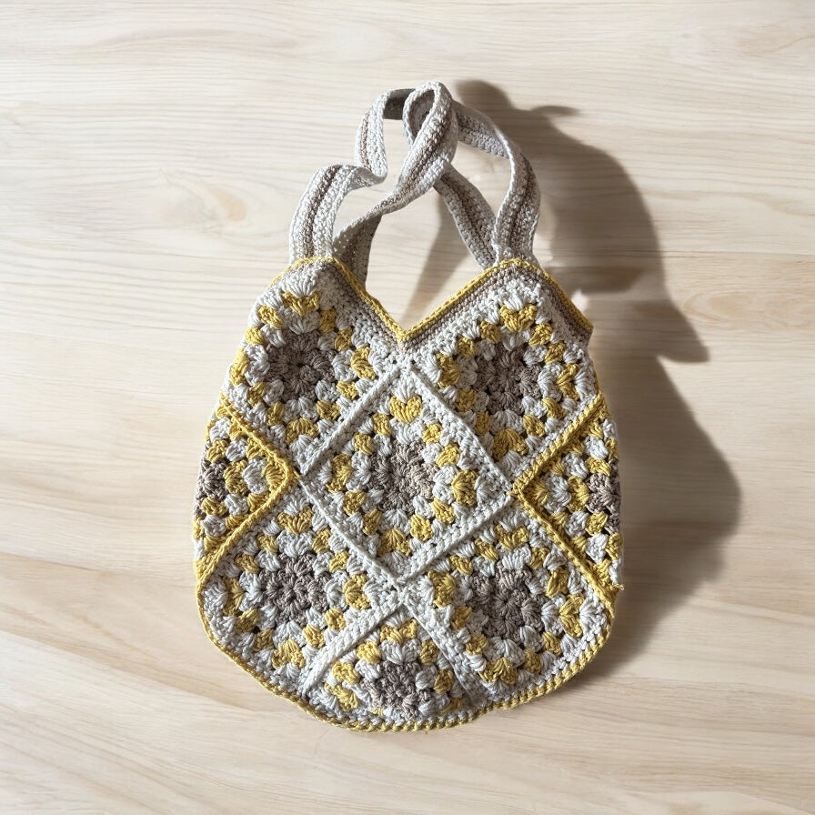 Bolso Tote Crochet Beige Amarillo y Gris