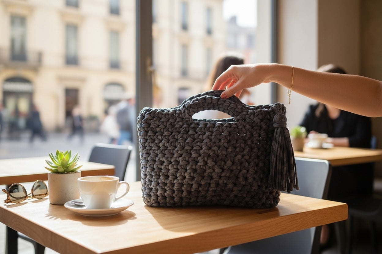 BOLSO DE TRAPILLO TEJIDO A CROCHET