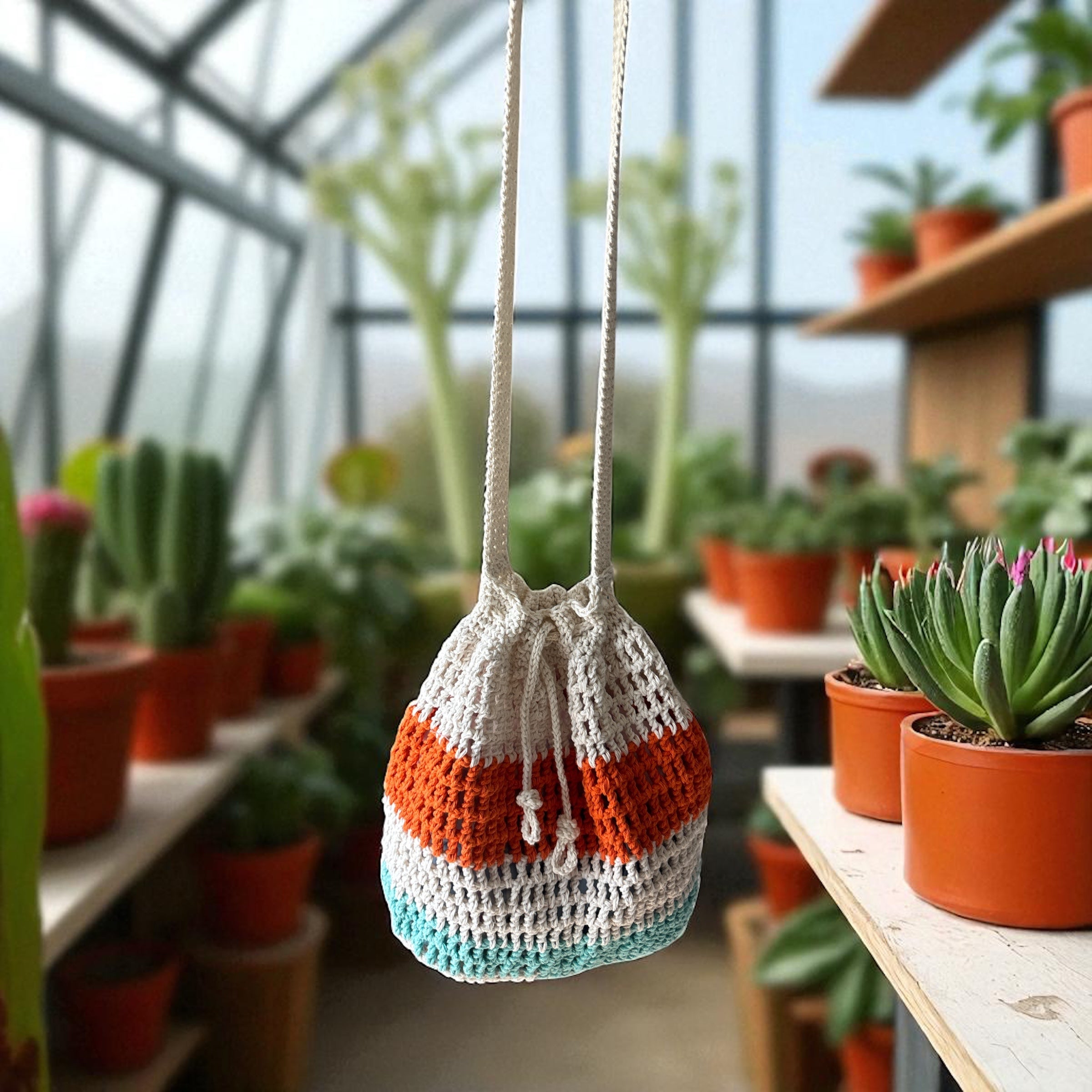 BOLSO TEJIDO DE CROCHET DE TRES COLORES CALADO