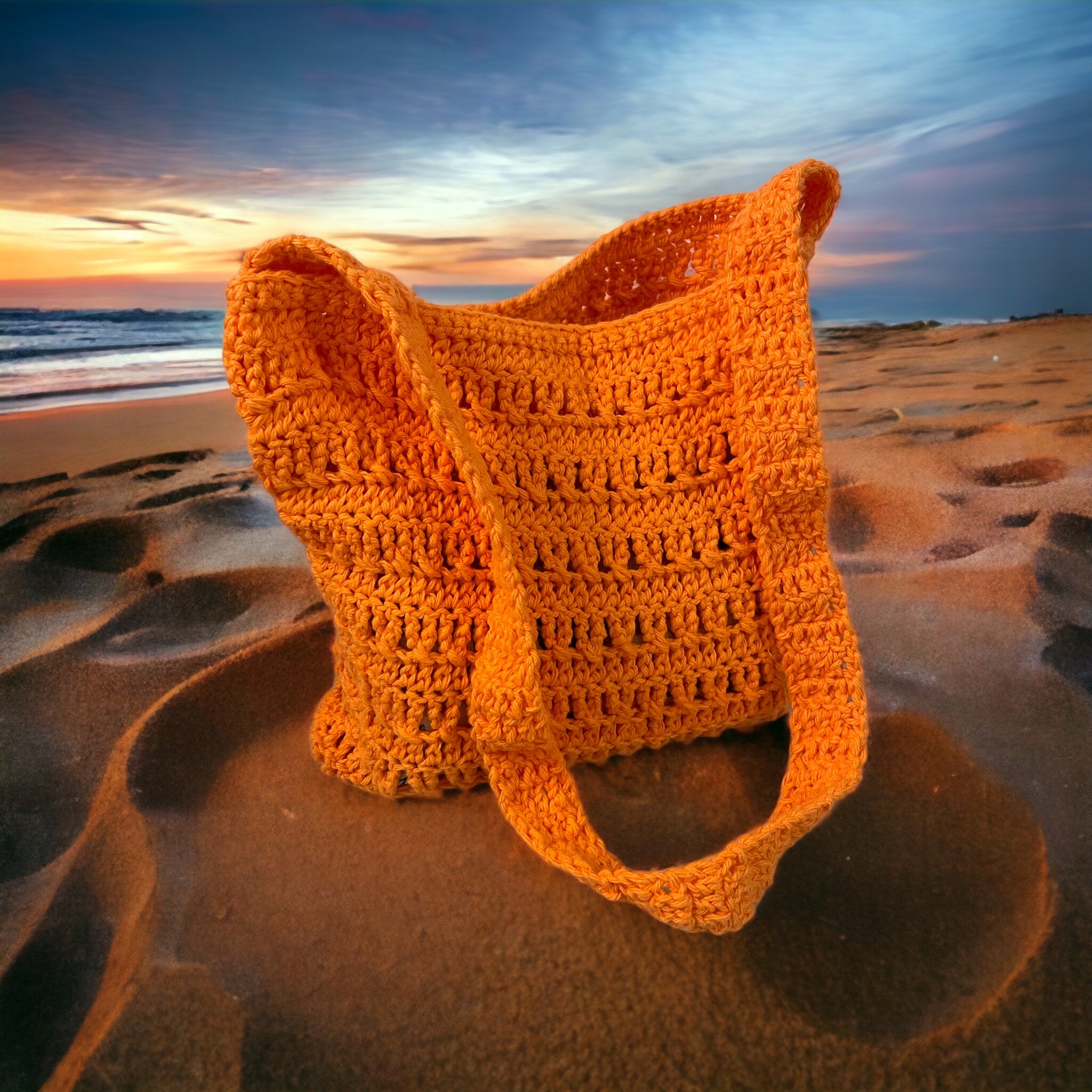 BOLSO TEJIDO A CROCHET COLOR NARANJA
