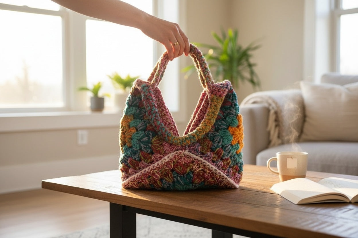 BOLSO DISEÑO GRANNY TEJIDO A CROCHET