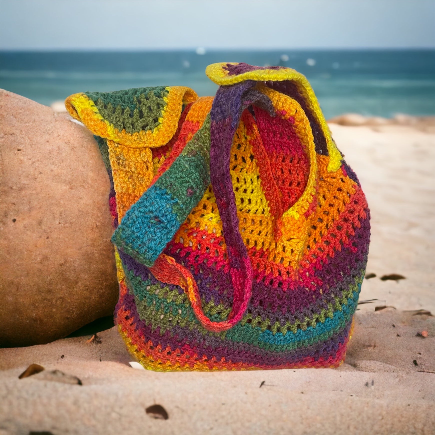 BOLSO TEJIDO A CROCHET DE COLORINES EN TONOS DE VERANO