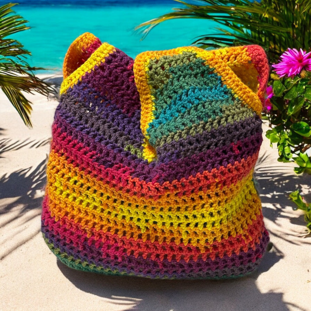 BOLSO TEJIDO A CROCHET DE COLORINES EN TONOS DE VERANO