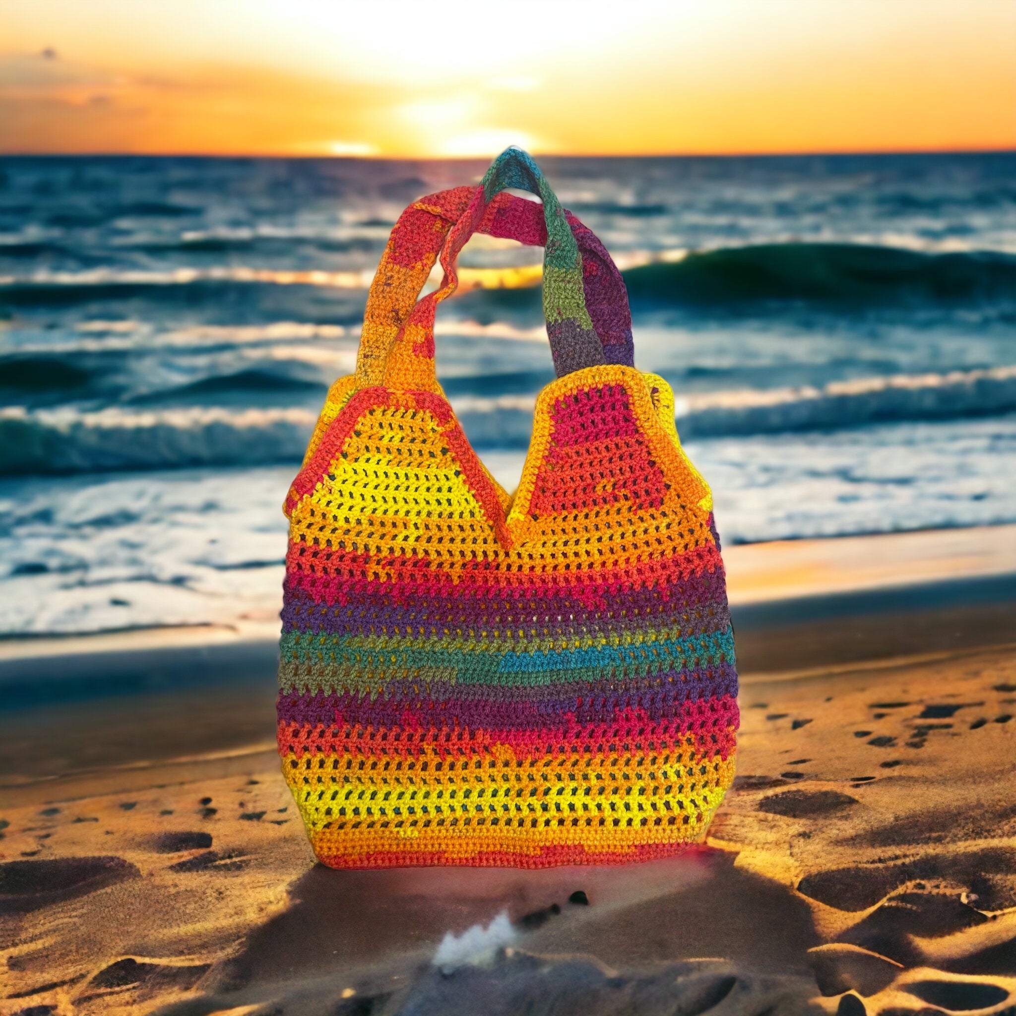 BOLSO TEJIDO A CROCHET DE COLORINES EN TONOS DE VERANO