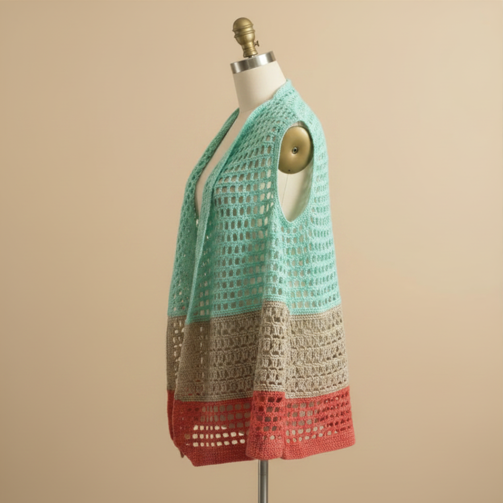 Chaleco Largo Crochet Tricolor