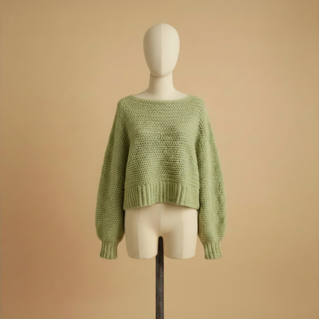 Jersey Crochet Cropped Verde Oliva