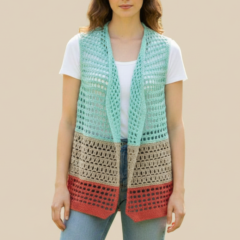 Chaleco Largo Crochet Tricolor
