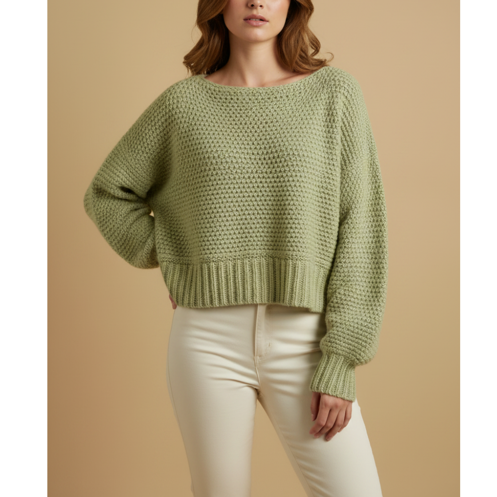 Jersey Crochet Cropped Verde Oliva