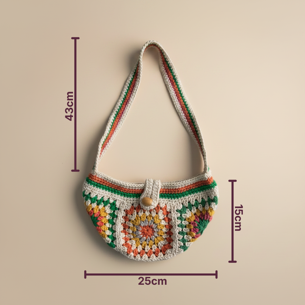 Bolso Cruzado Crochet Granny Square Botón Madera
