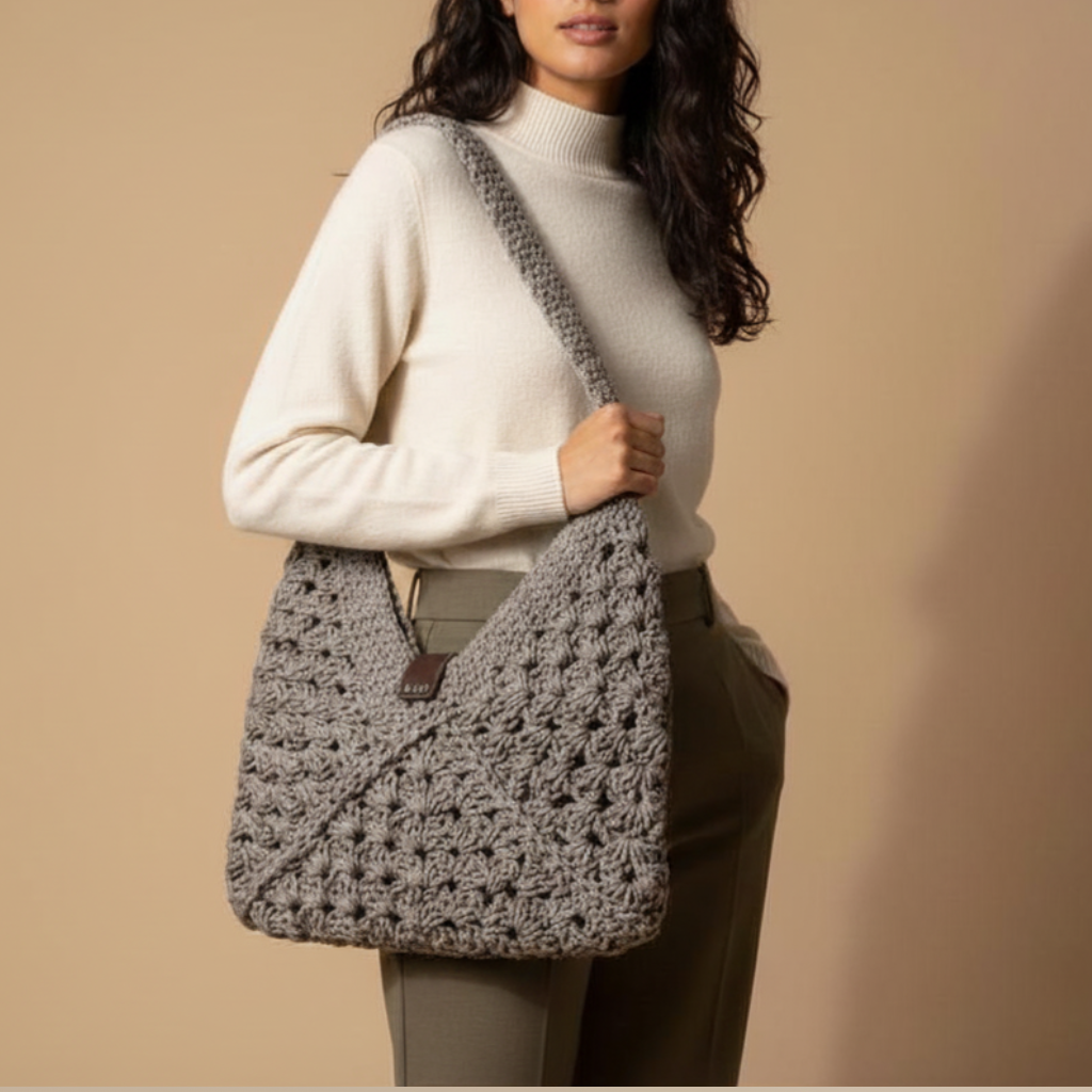 Bolso Crochet Gris Estilo Hobo