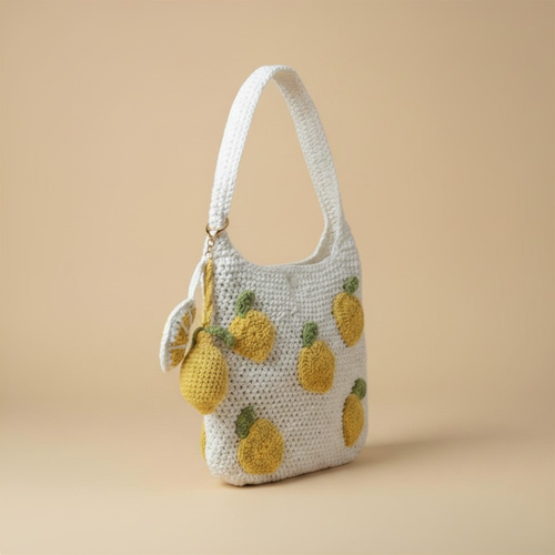 Bolso artesanal de crochet con diseño de limones