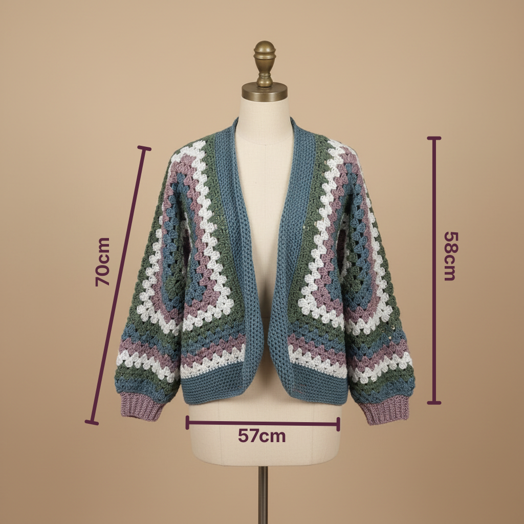 Chaqueta Crochet Granny Square Azul y Malva