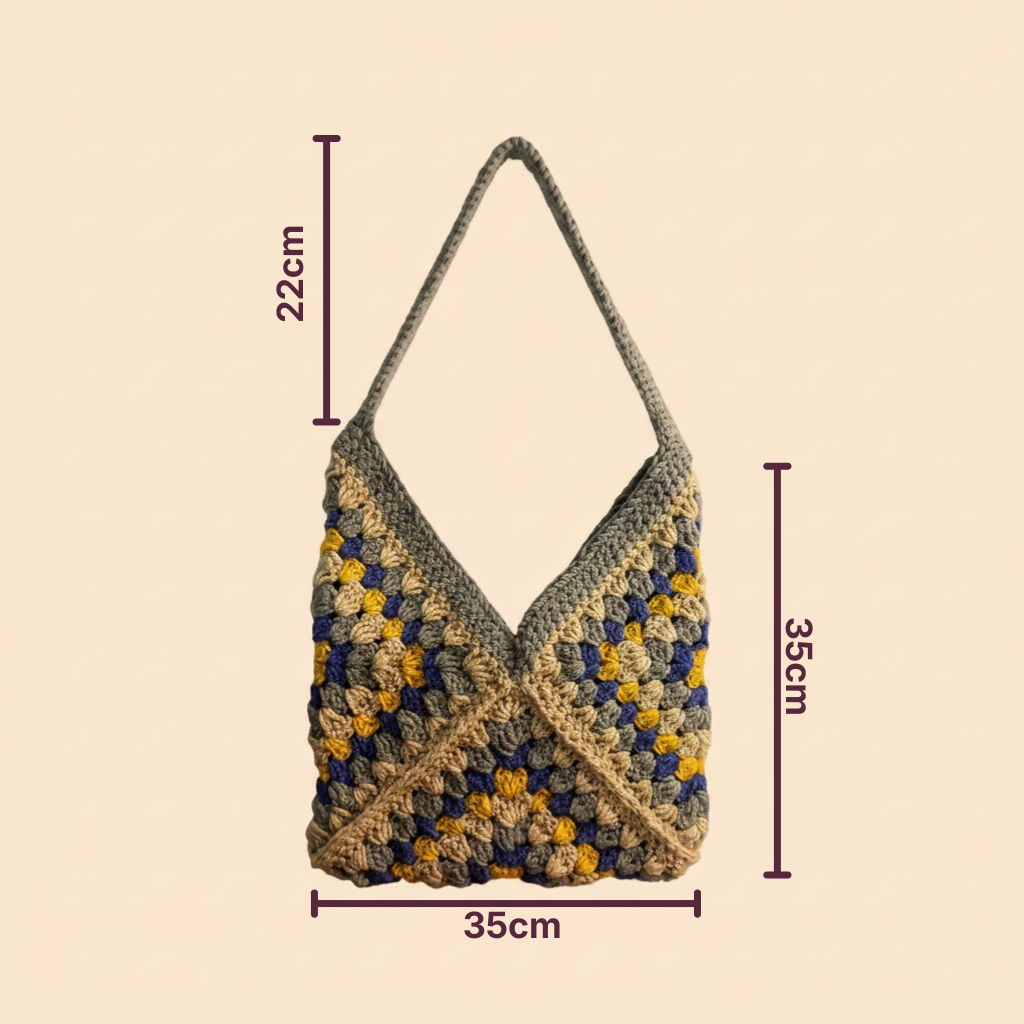 Bolso Tote Crochet Gris Azul y Amarillo
