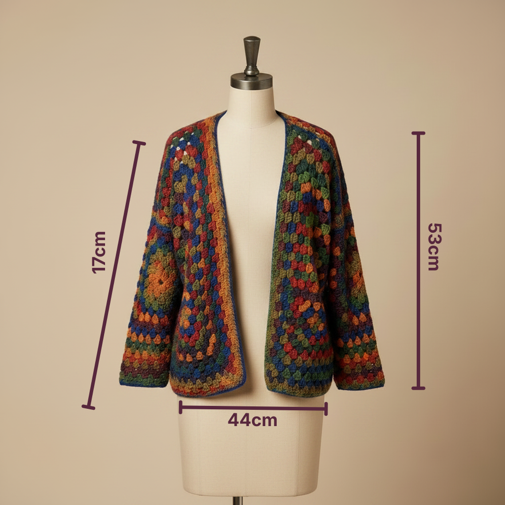 Cardigan Crochet Granny Square Arcoíris Boho