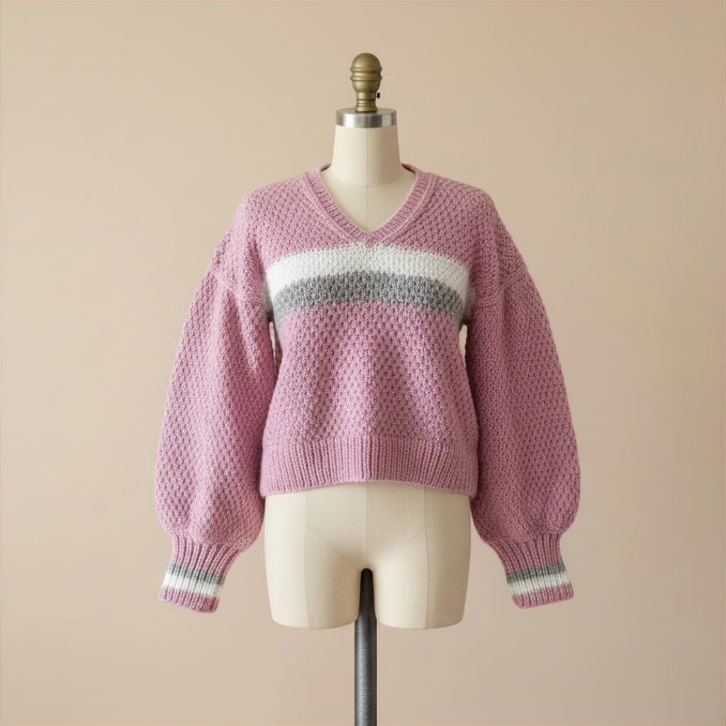 Suéter Crochet Cropped Cuello V Rosa