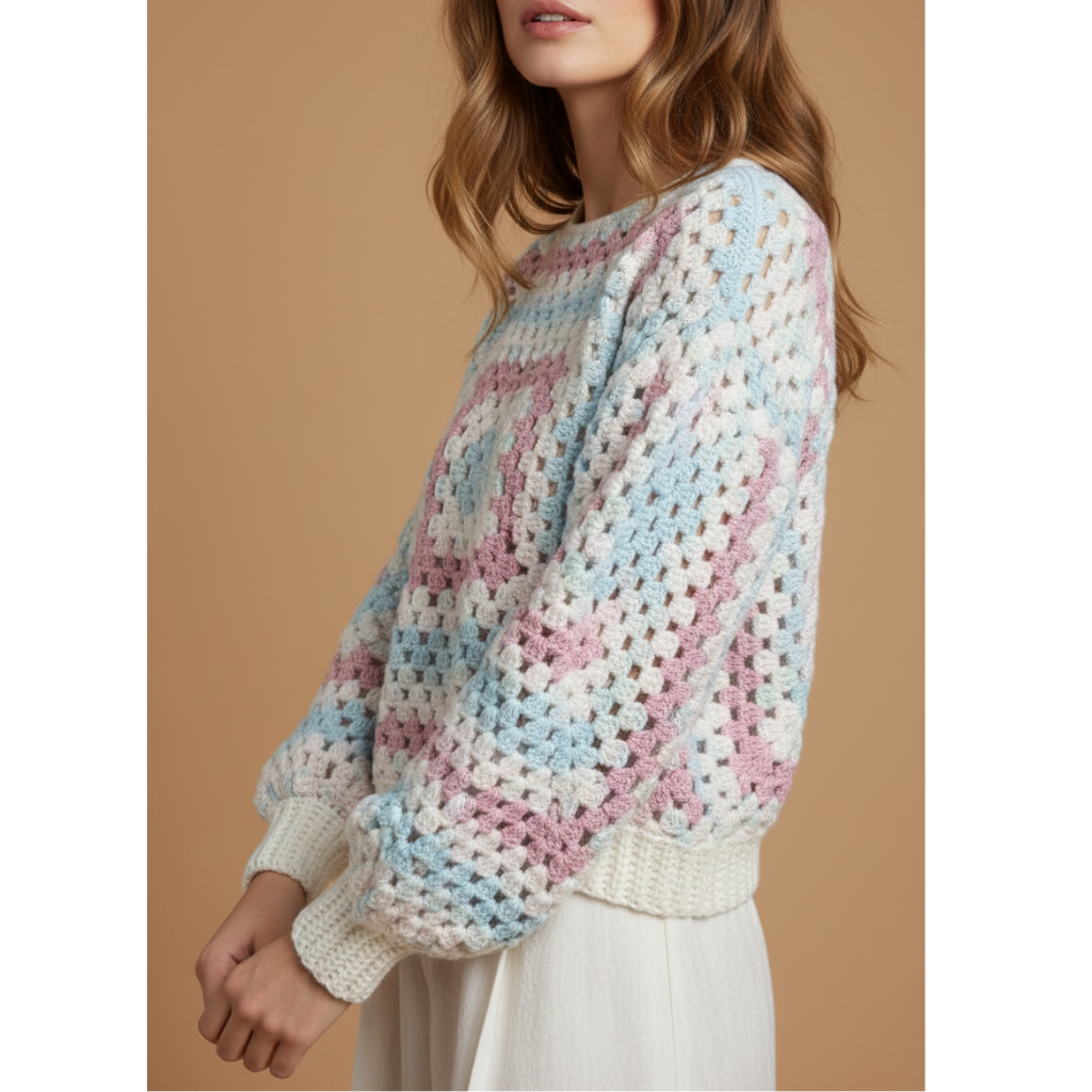 Suéter Crochet Granny Square Pastel