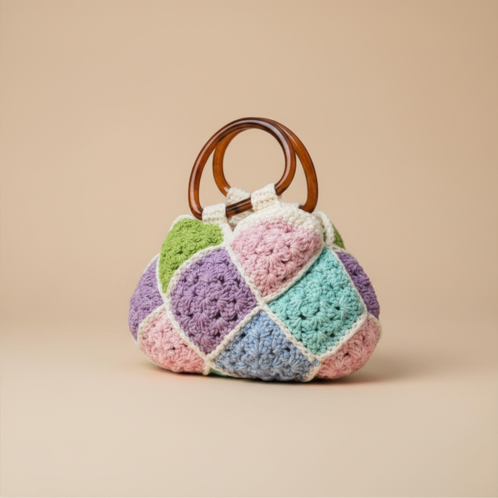 Bolso Mano Crochet Granny Square Pastel Asa Acrílico