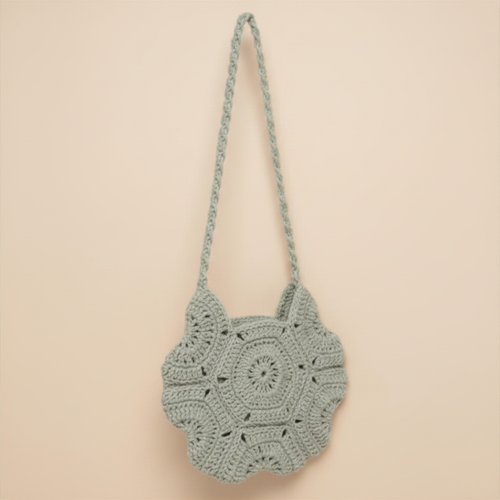 Bolso Bandolera Redondo Crochet Azul Sage · Motivo Hexagonal