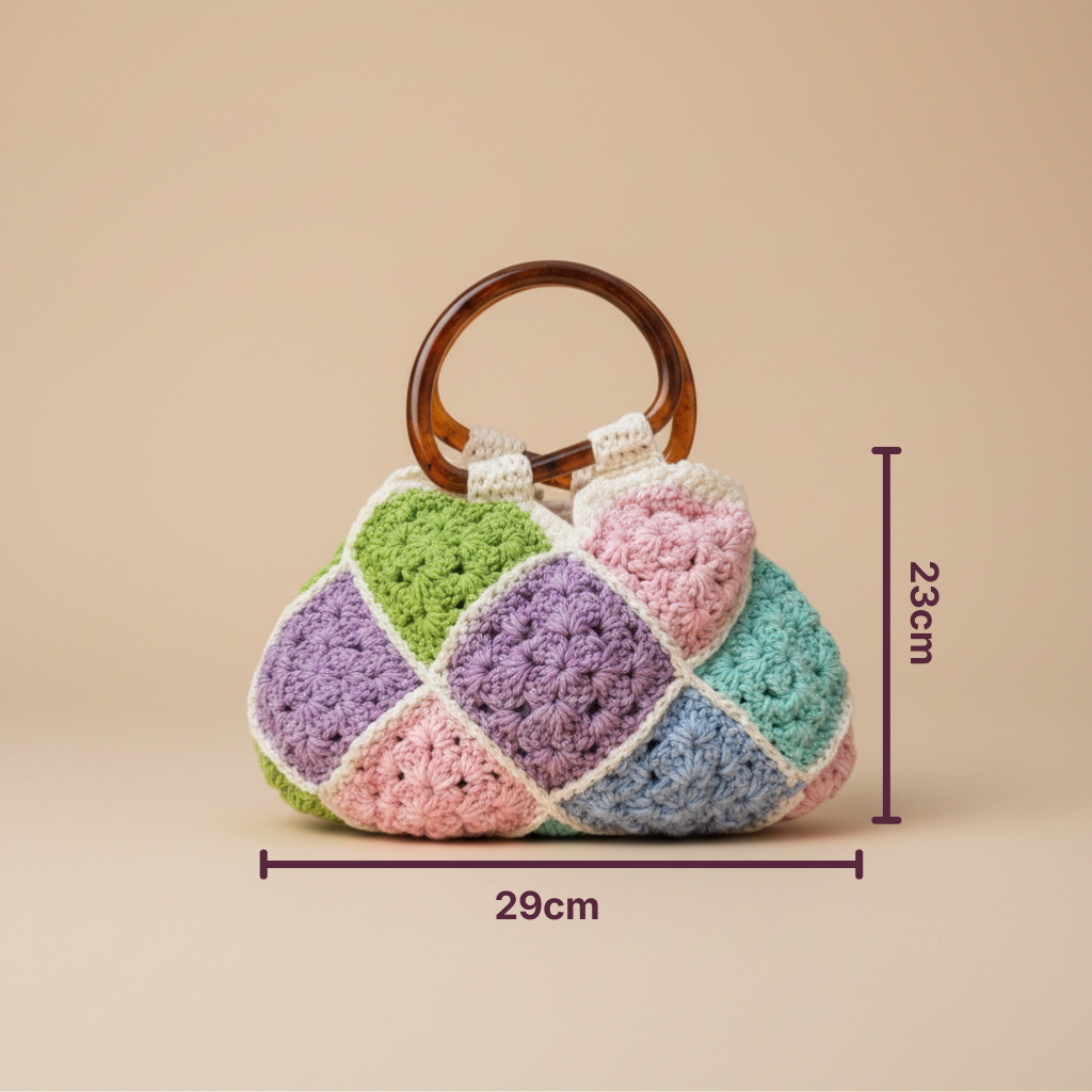 Bolso Mano Crochet Granny Square Pastel Asa Acrílico
