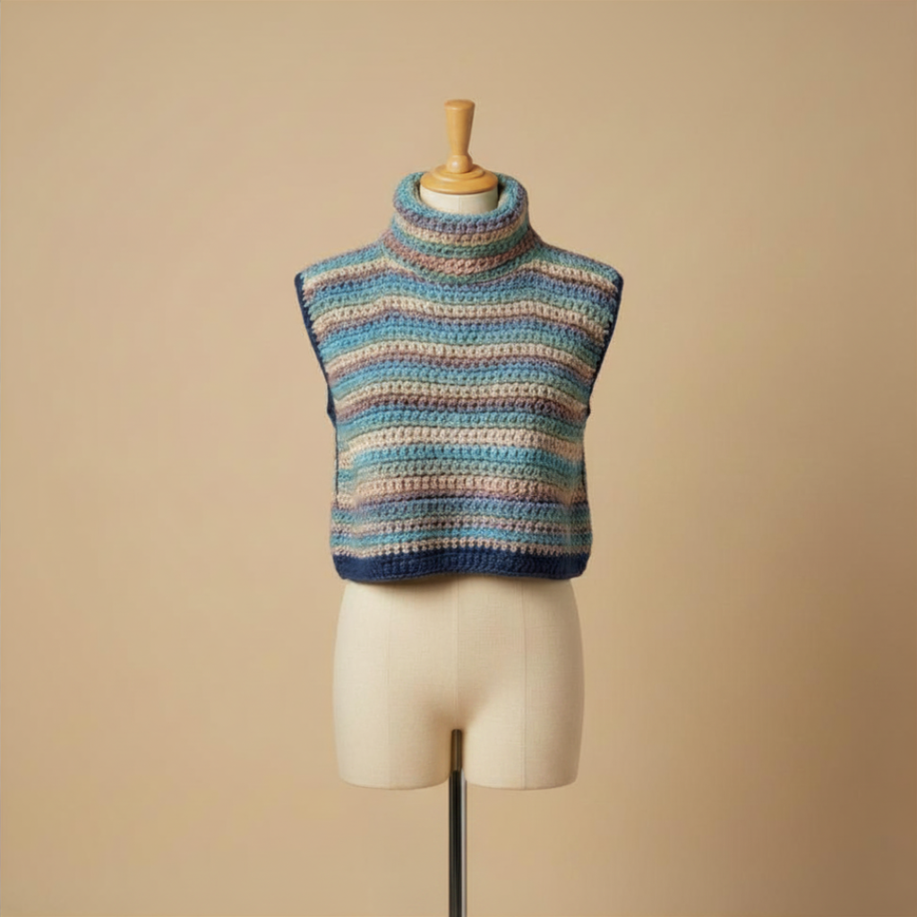 Poncho Crochet Arcoíris Cuello Alto