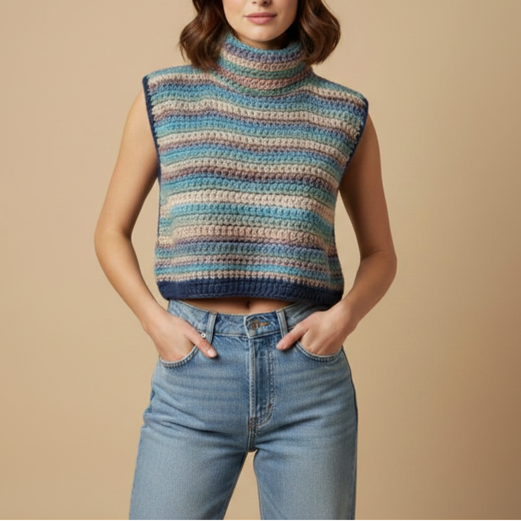 Poncho Crochet Arcoíris Cuello Alto