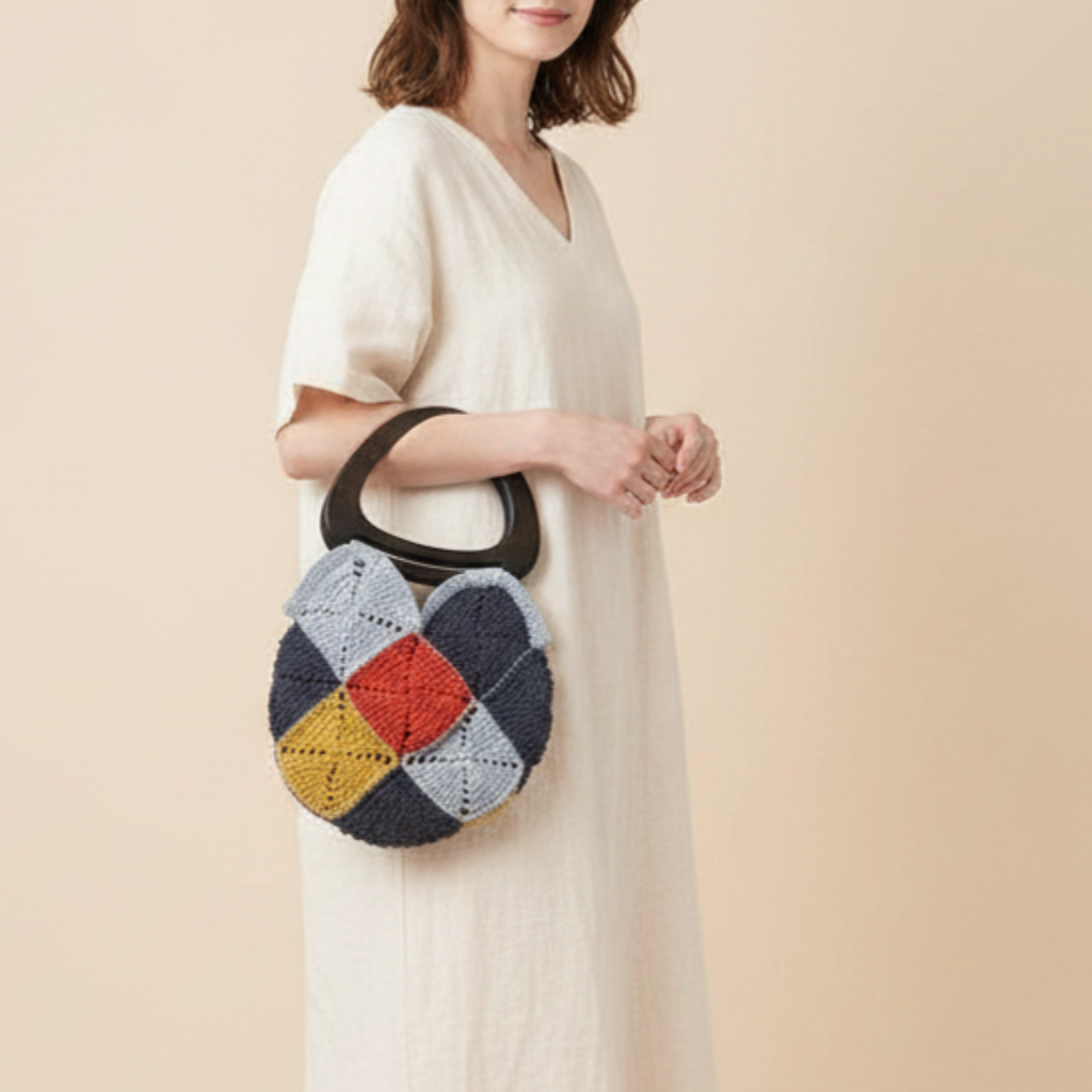 Bolso Mano Crochet Geométrico Asa de Madera