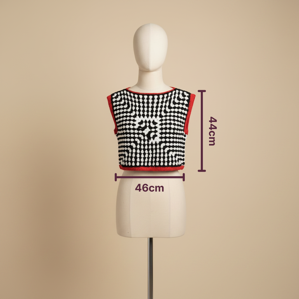 Top Crochet Granny B&W Bordes Rojos