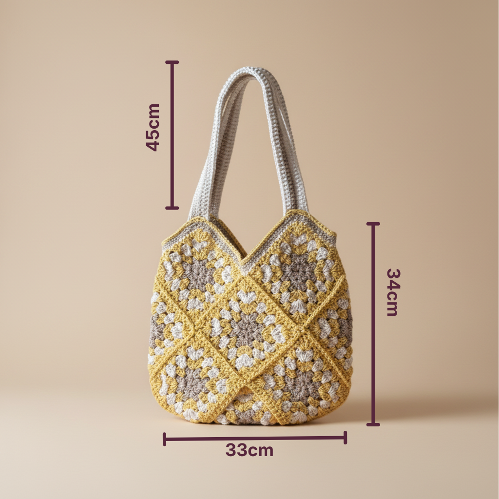 Bolso Tote Crochet Beige Amarillo y Gris
