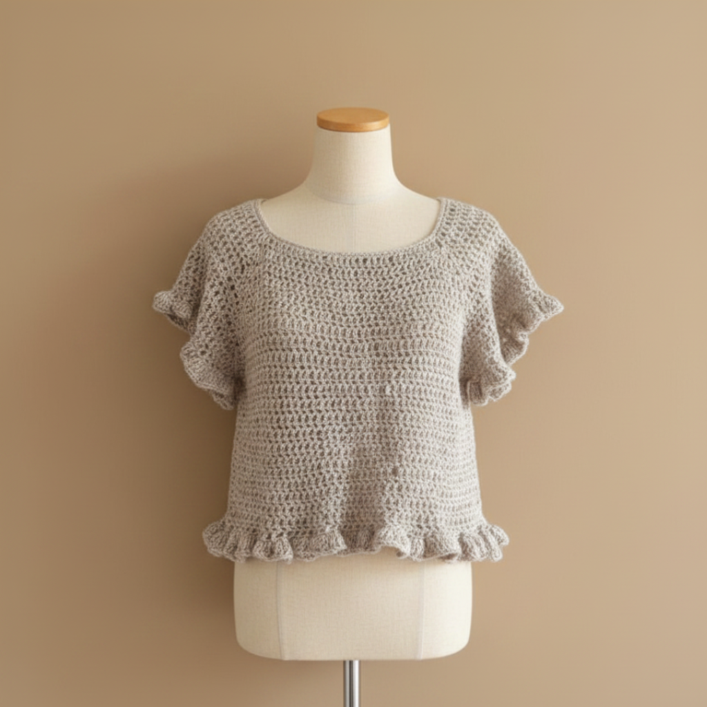Blusa Crochet Beige con Volantes
