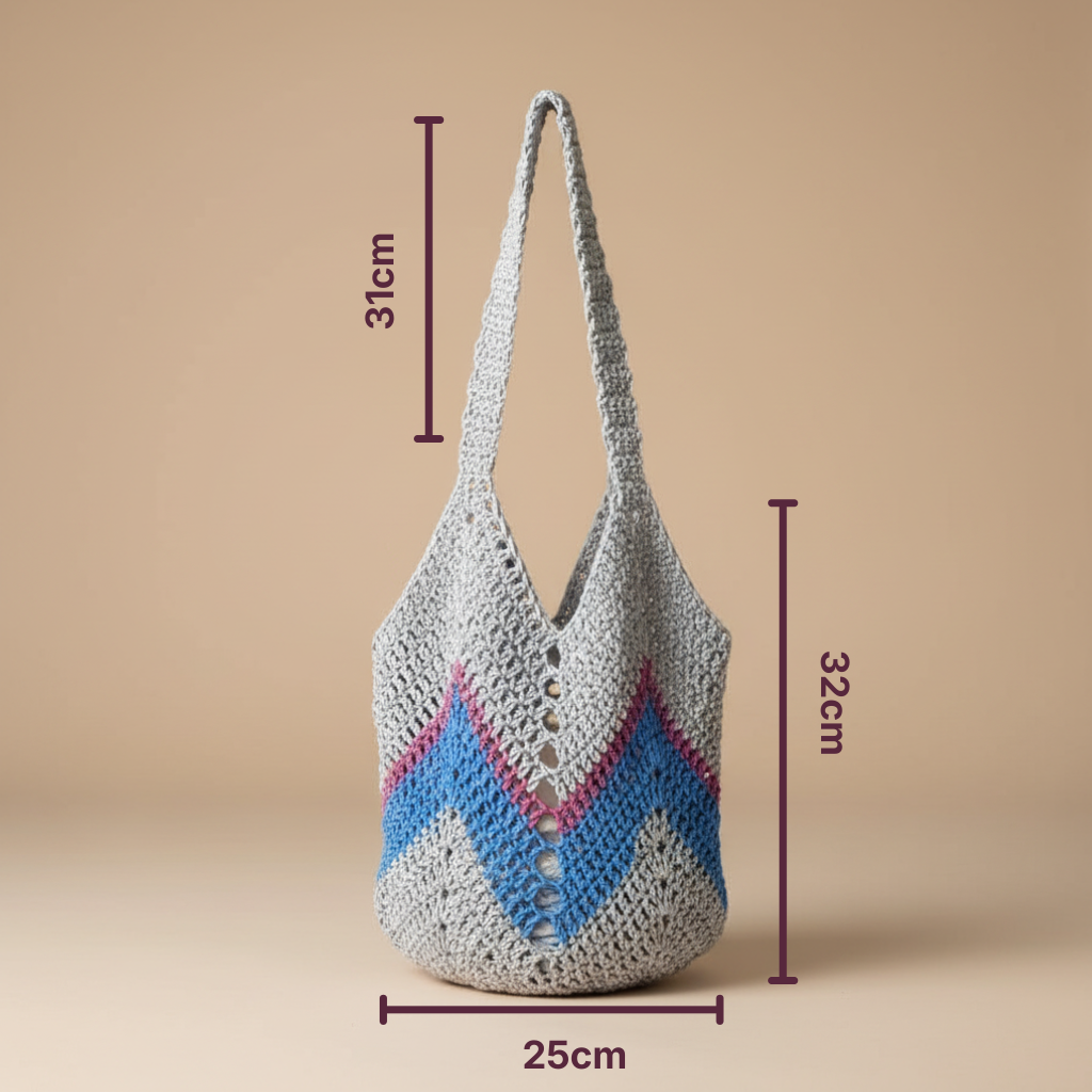 Bolso Mano Crochet Gris y Azul Boho