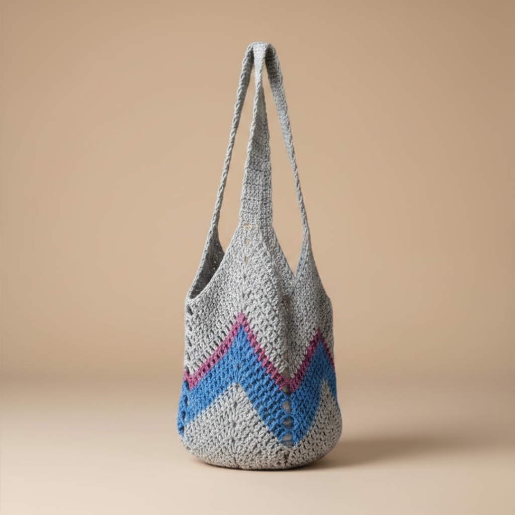 Bolso Mano Crochet Gris y Azul Boho
