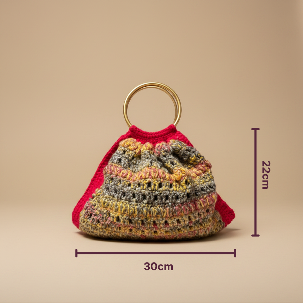 Bolso Mano Crochet Rojo Asa Bambú