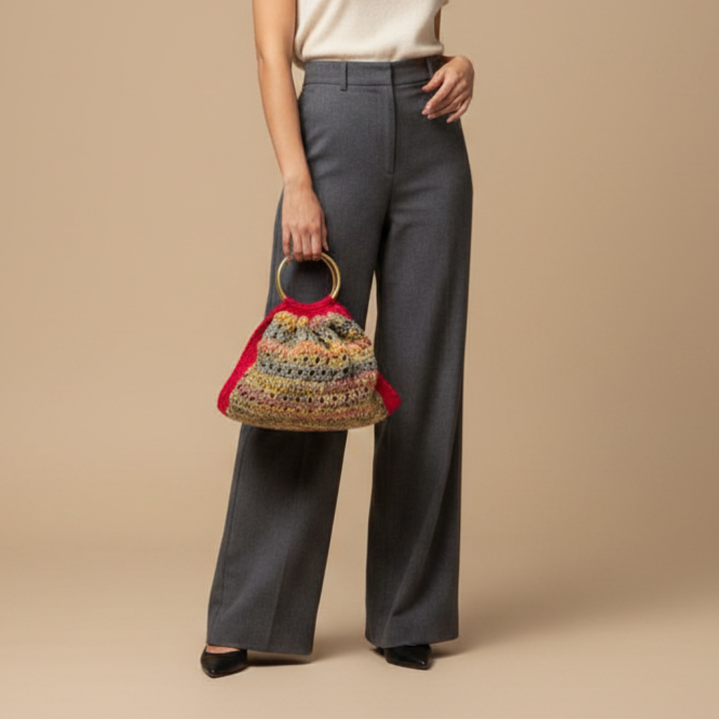 Bolso Mano Crochet Rojo Asa Bambú