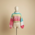 Suéter Crochet Cropped Pastel Arcoíris Cuello Alto