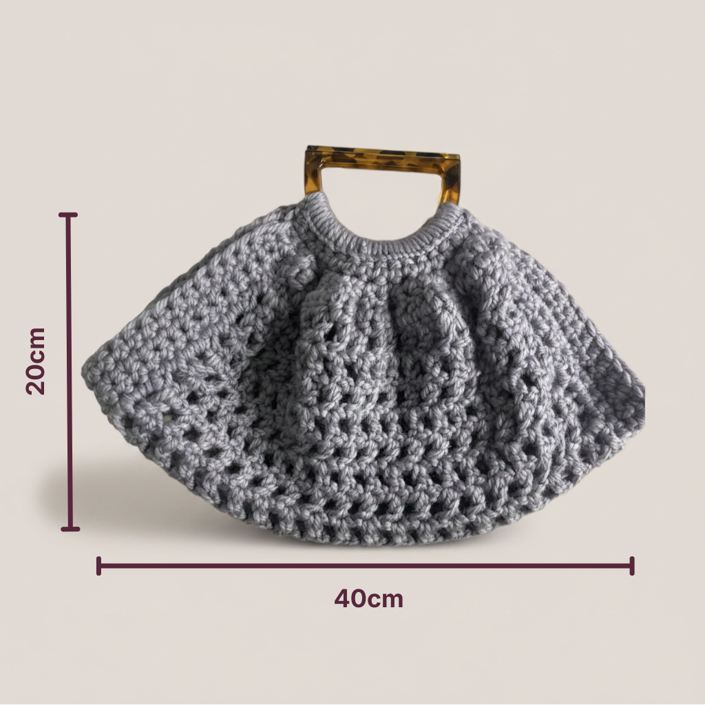 Bolso Mano Crochet Gris Semicircular Asa Acrílico