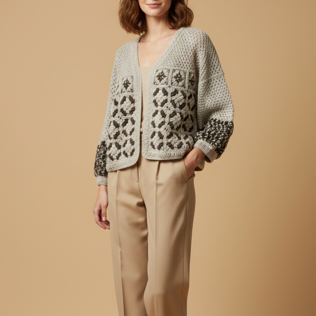 Chaqueta Crochet Beige Marrón Otoño