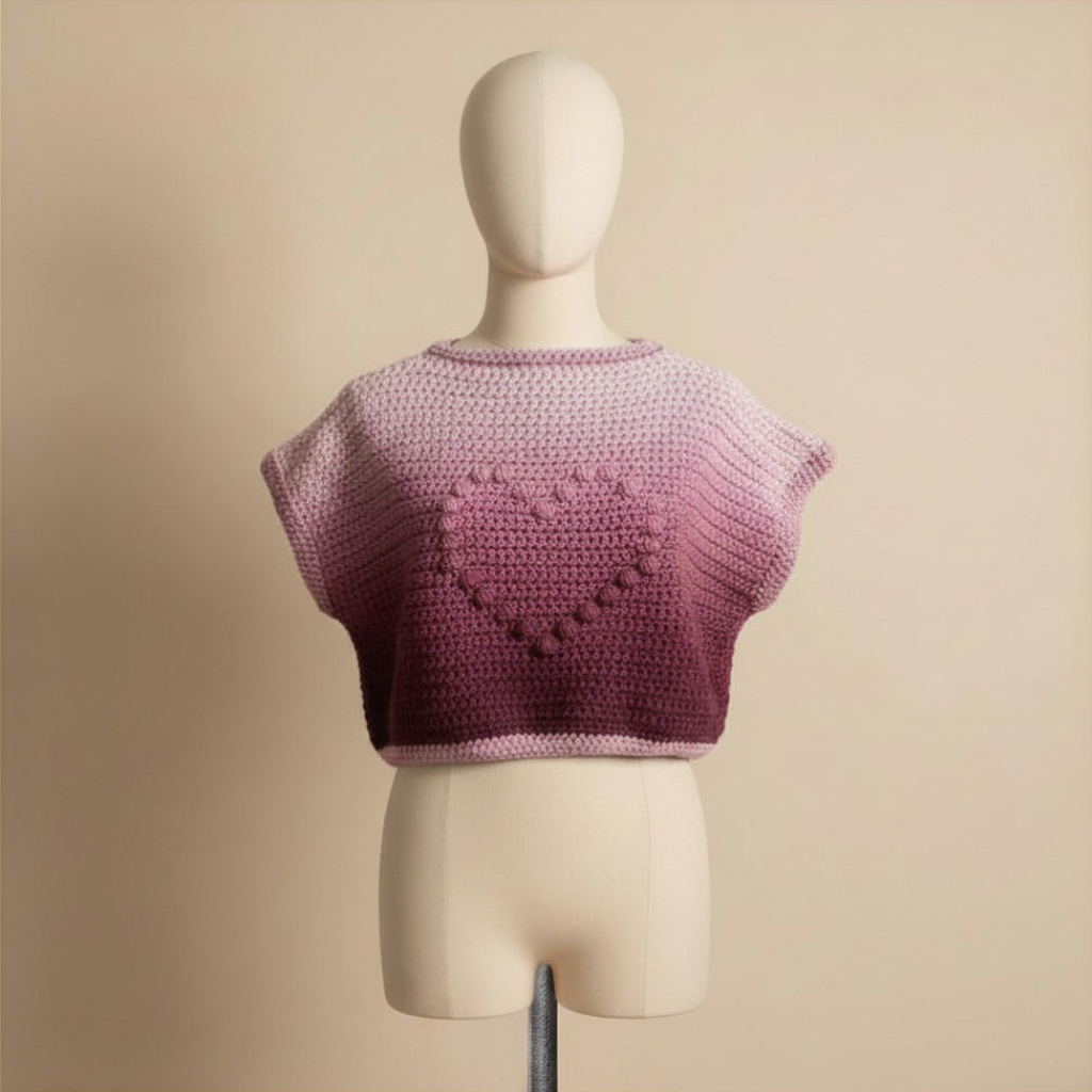 Chaleco Crochet Corazón Degradé Granate