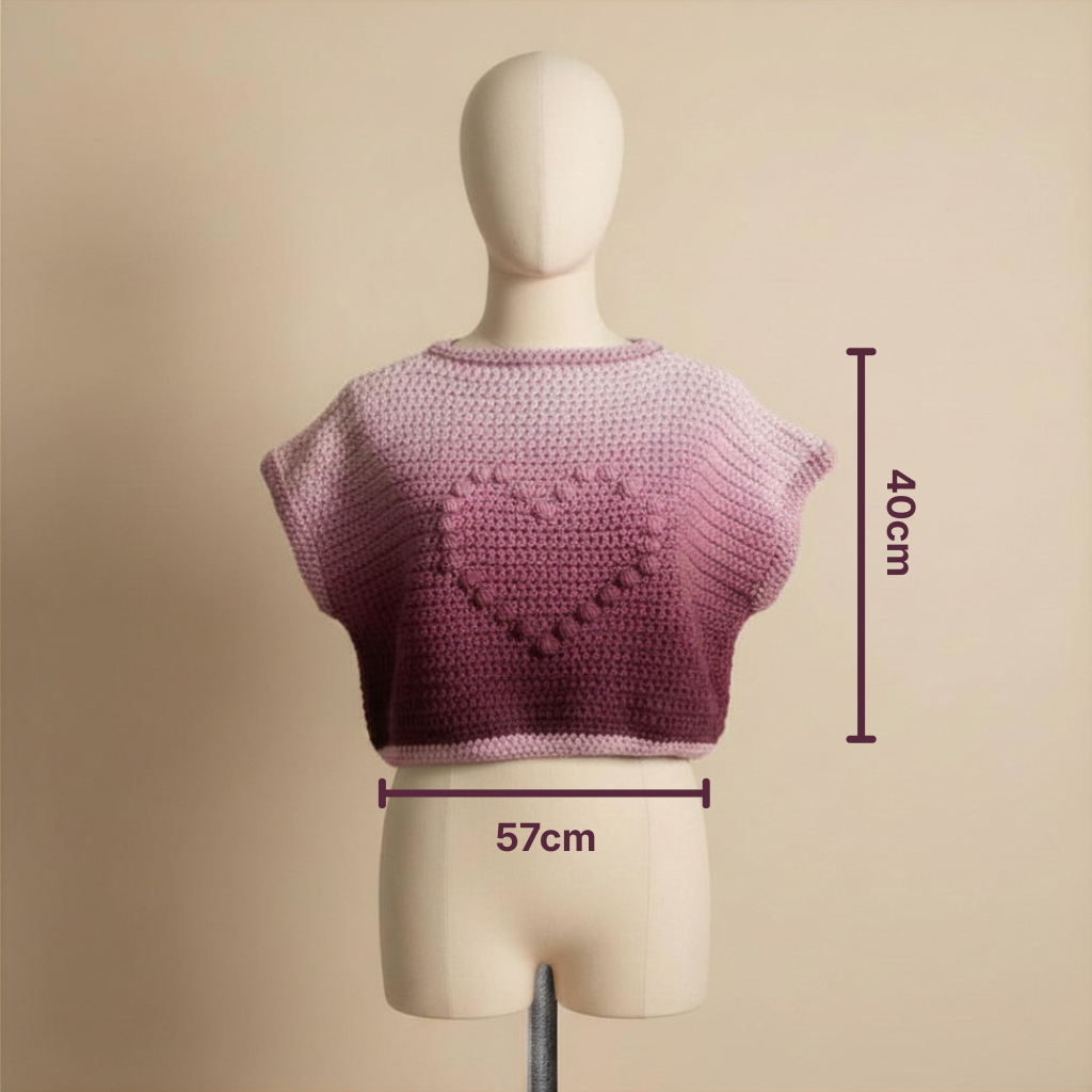 Chaleco Crochet Corazón Degradé Granate