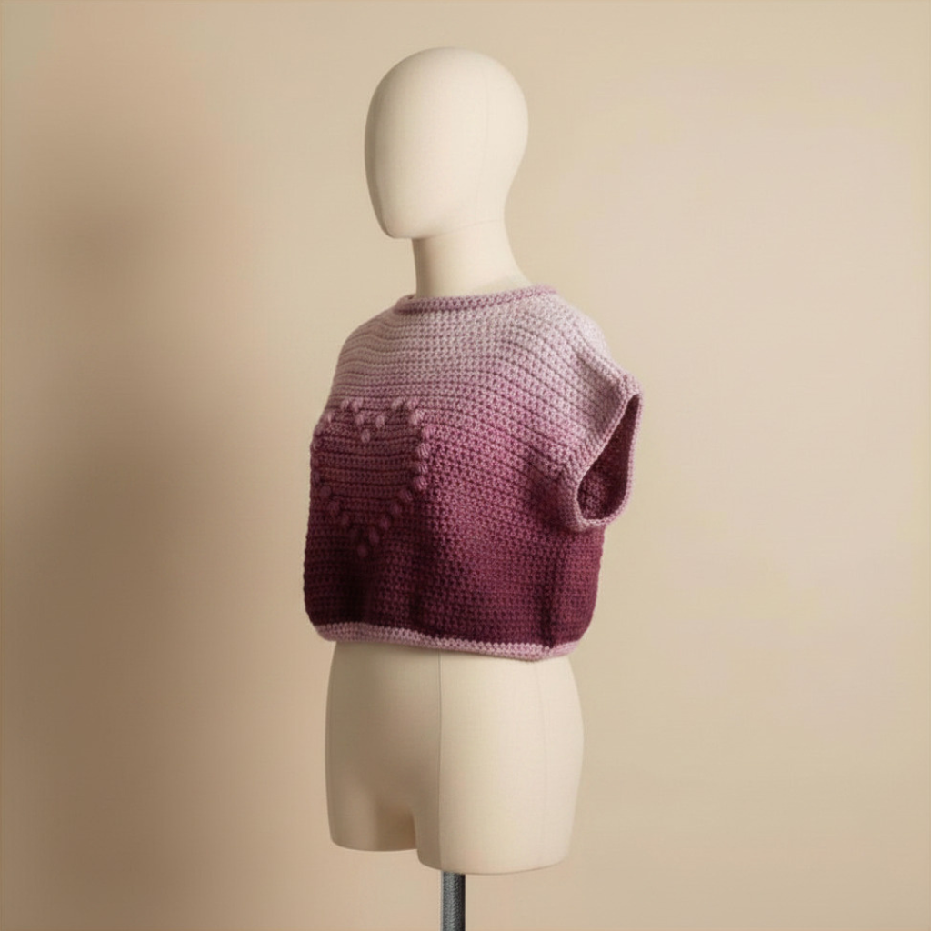 Chaleco Crochet Corazón Degradé Granate