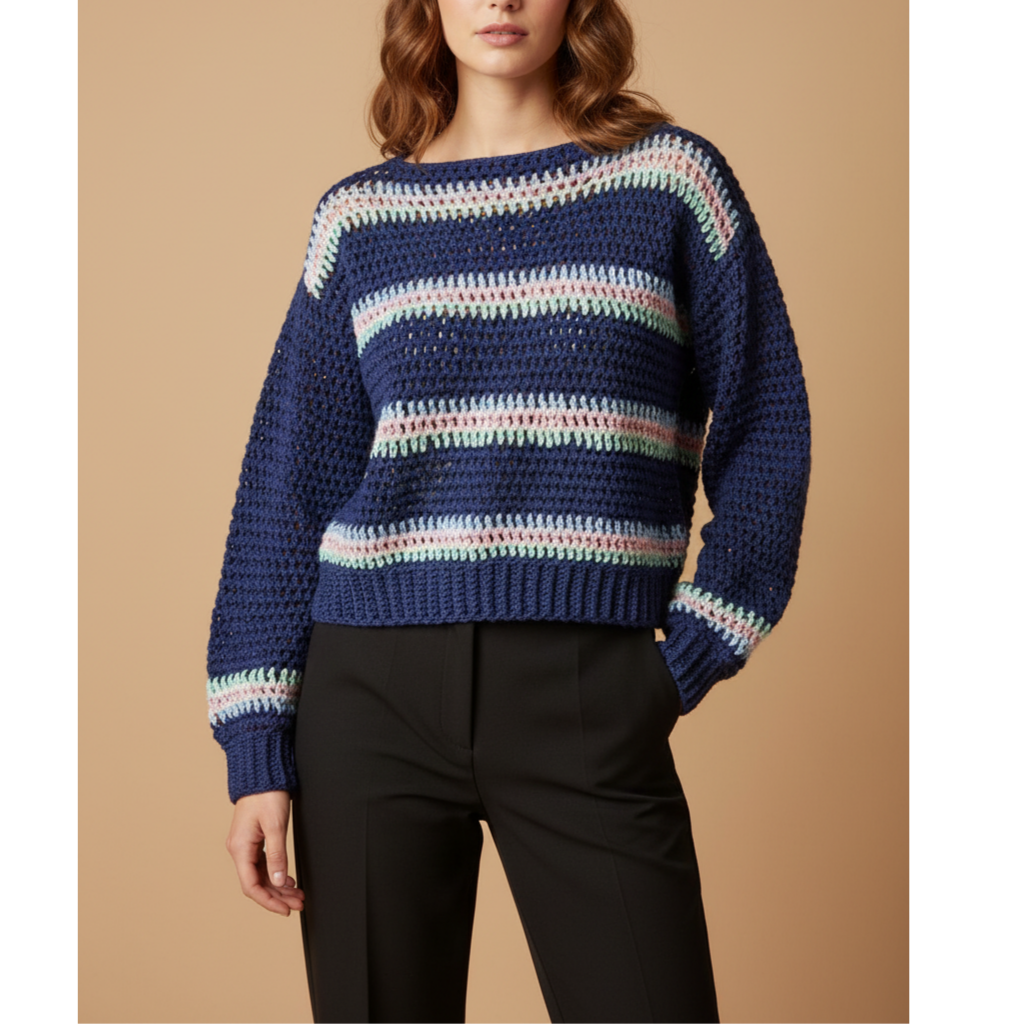 Suéter Crochet Cropped Rayas Multicolor