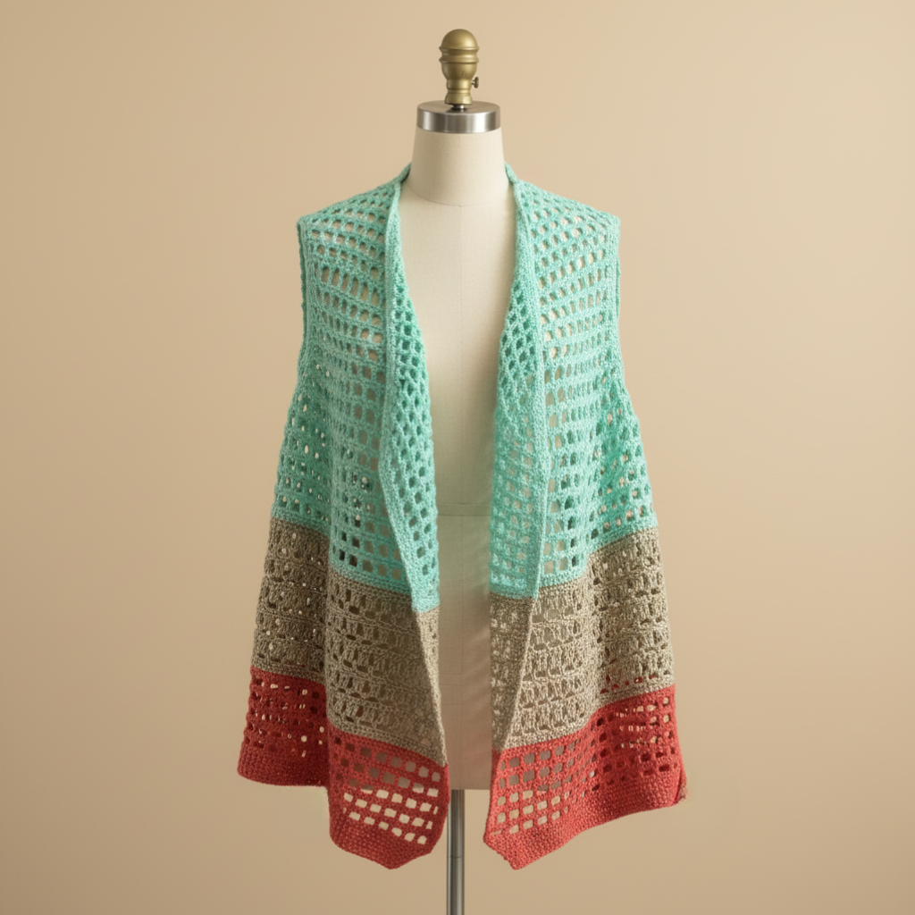 Chaleco Largo Crochet Tricolor