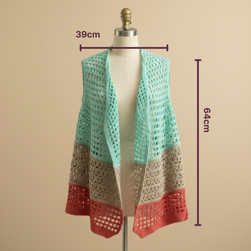 Chaleco Largo Crochet Tricolor