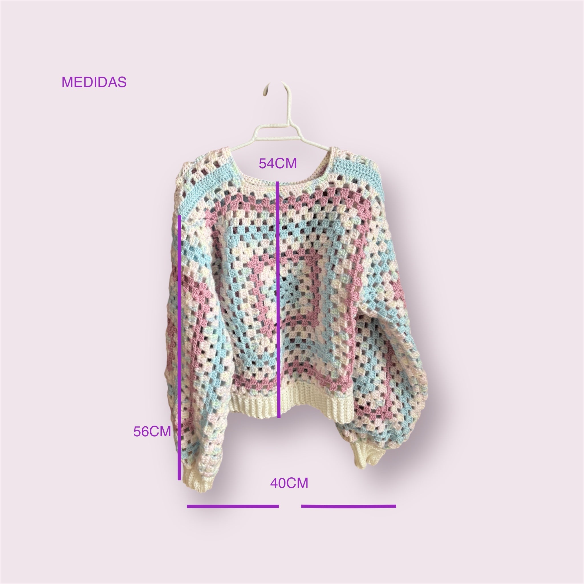 Suéter Crochet Granny Square Pastel