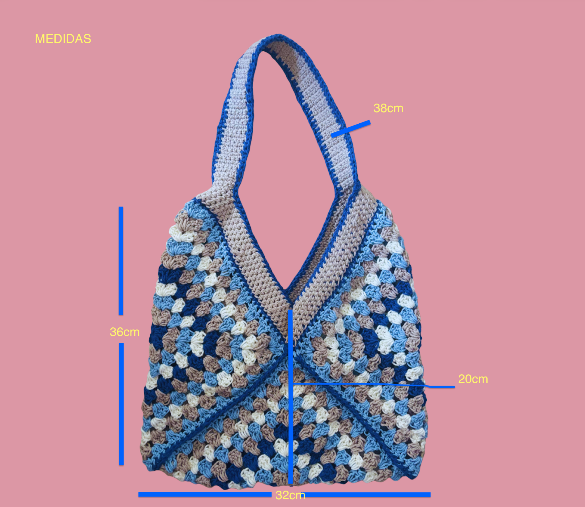 Bolso Playa Crochet Granny Square Azul y Beige