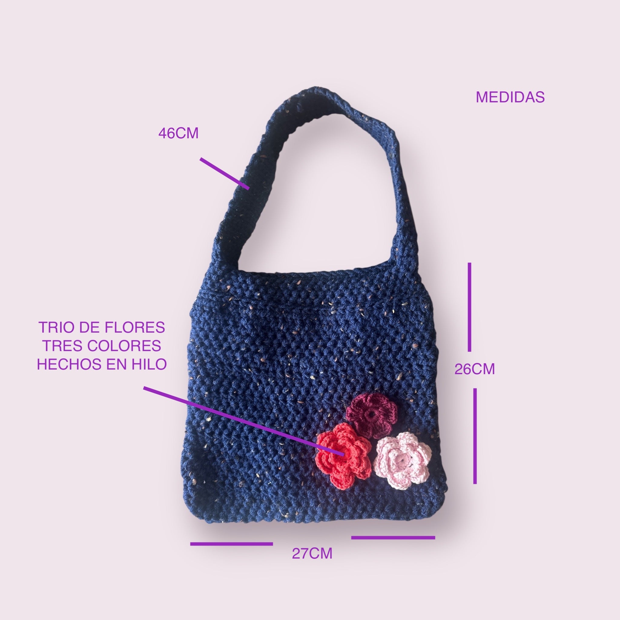 BOLSO BANDOLERA MEDIANA TEJIDA A CROCHET