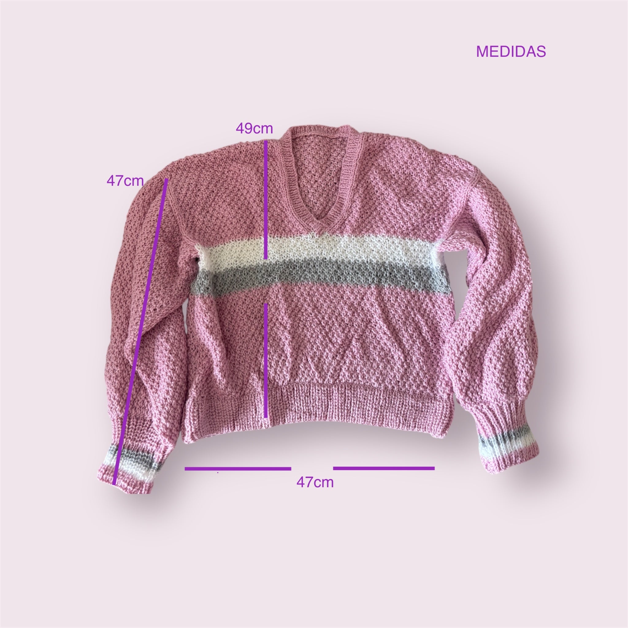 Suéter Crochet Cropped Cuello V Rosa